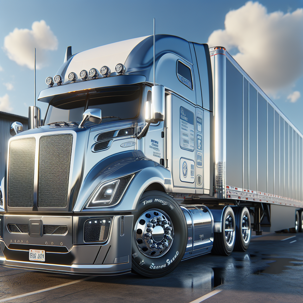 A truck and trailer showcasing Tire Pressure Monitoring System technology in a logistics yard.