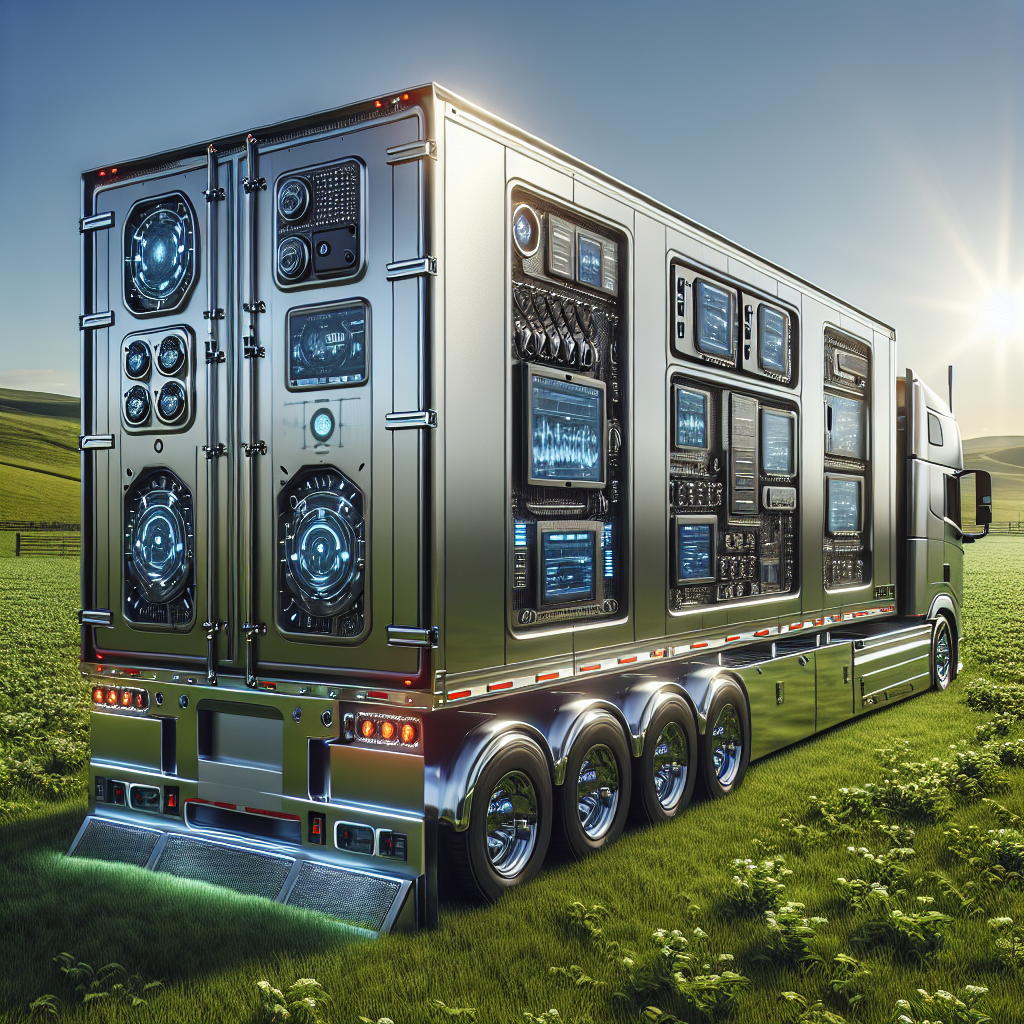 High-tech trailer with advanced monitoring technology in an outdoor setting.
