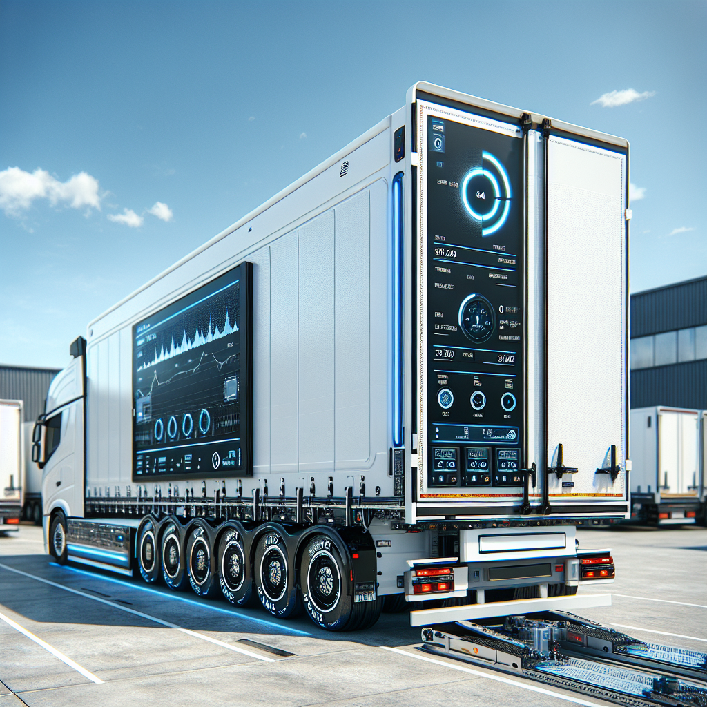 A modern trailer with monitoring technology parked in a logistics yard.