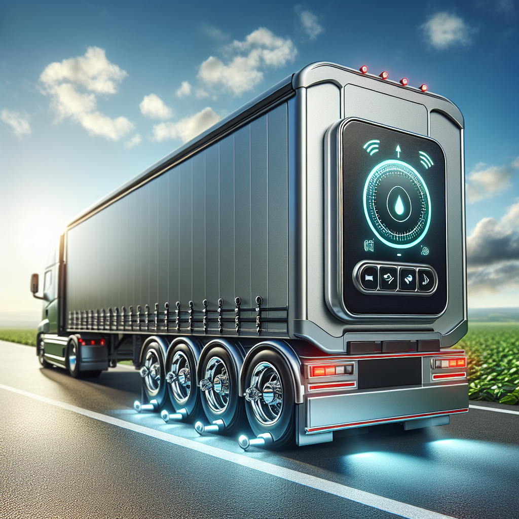 A wireless trailer TPMS device on a sleek metallic grey trailer.