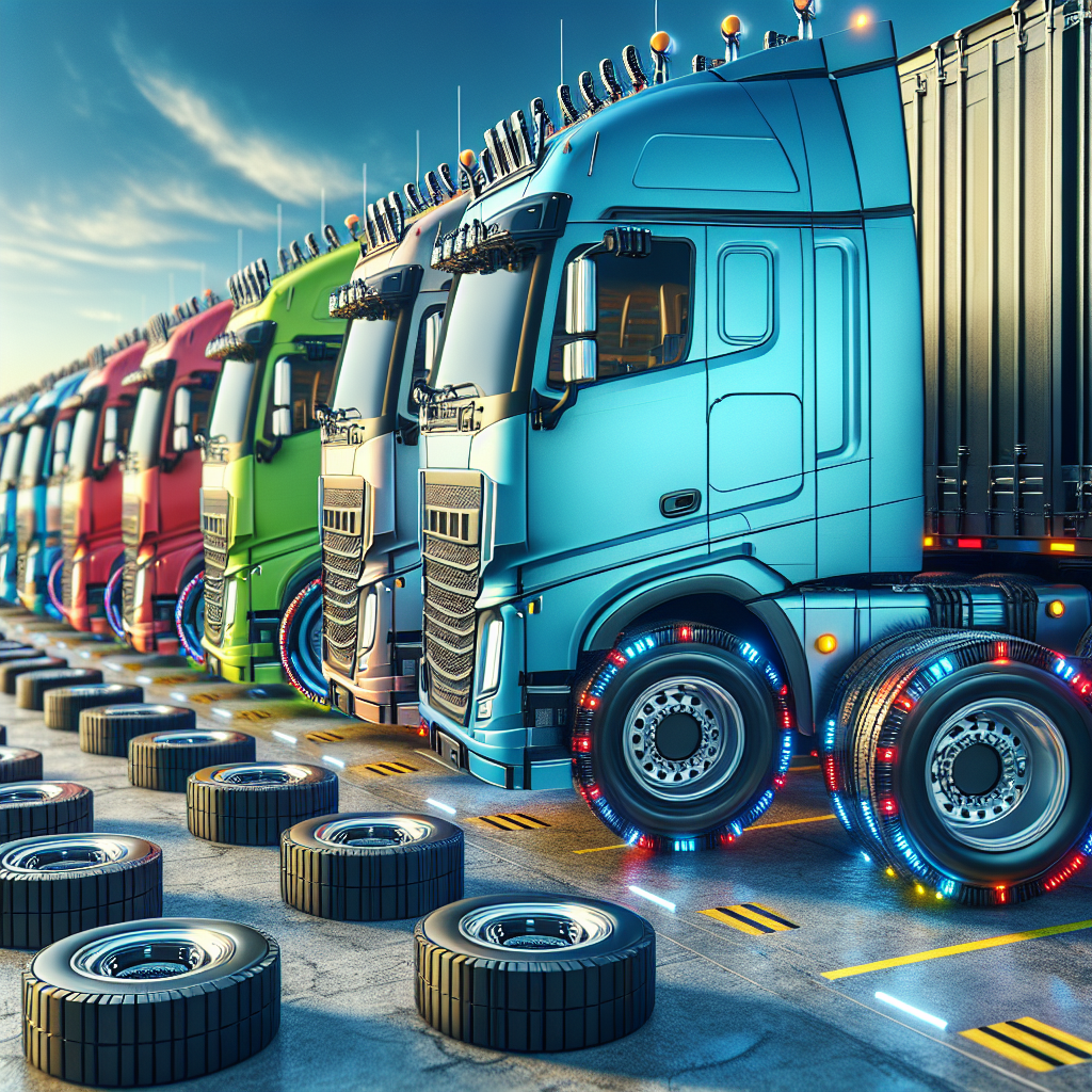 A fleet of trailers with visible tire monitoring sensors in a logistics yard.