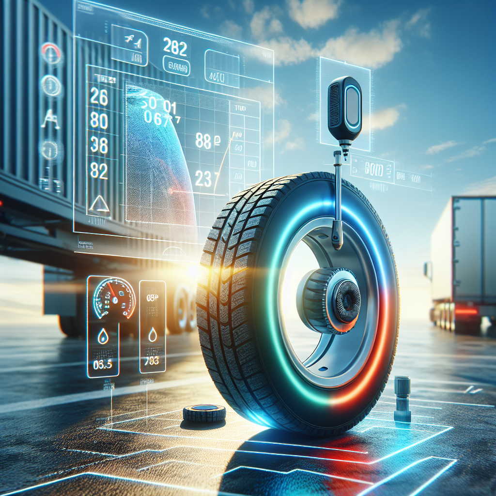 A modern fleet tire monitoring system setup with tire sensors and digital display.