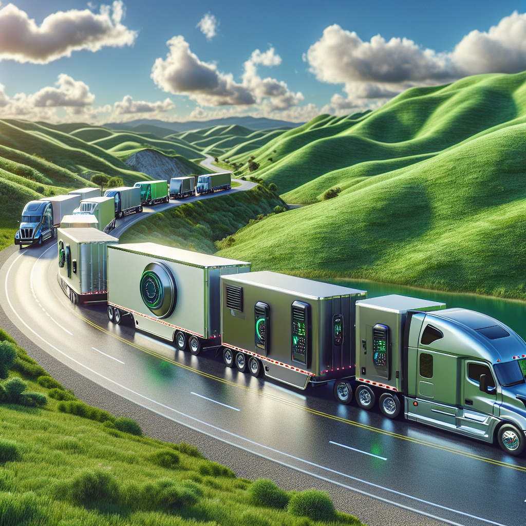 A landscape featuring trailers with Tire Pressure Monitoring Systems along a scenic road.