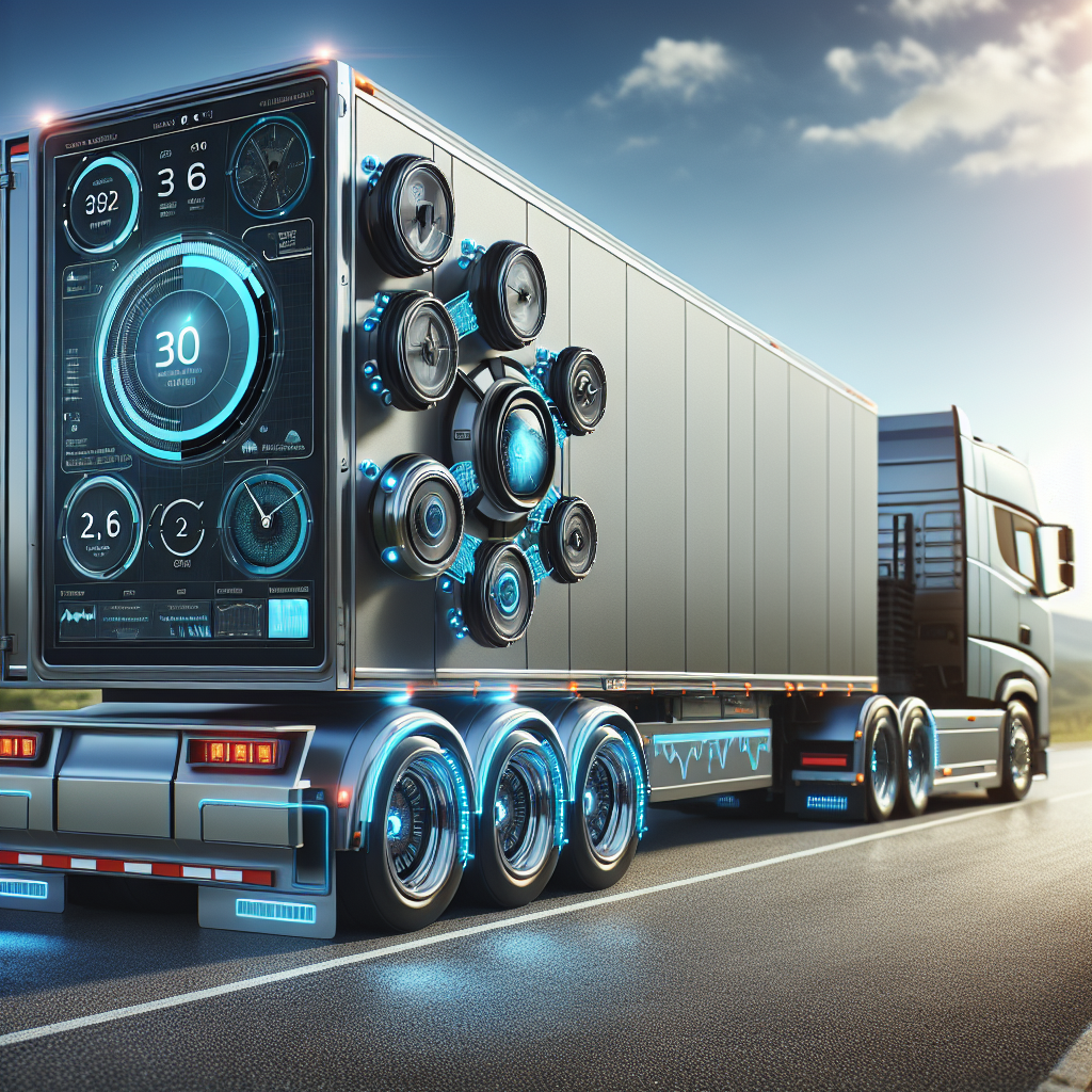 A modern trailer with advanced safety features parked by the roadside.