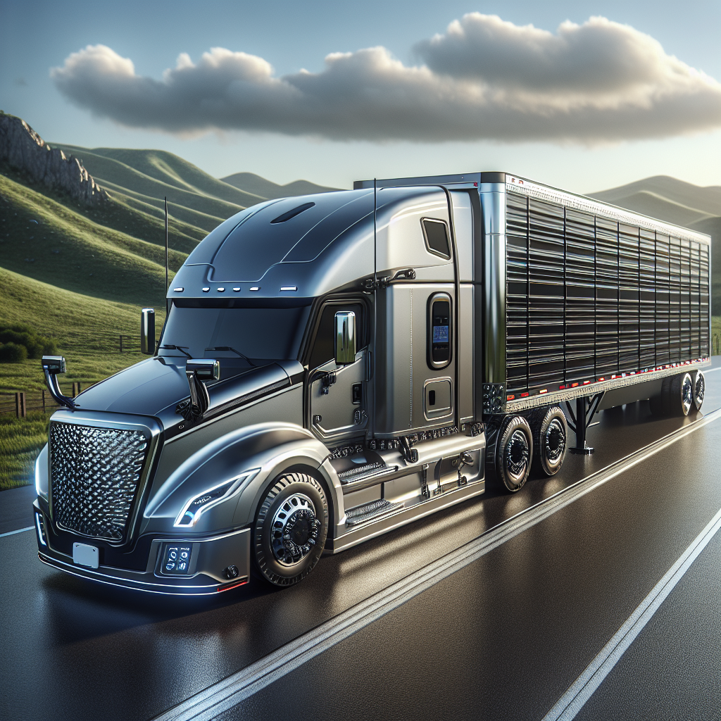 A trailer on a highway showing TPMS and GPS technology with scenic landscape.