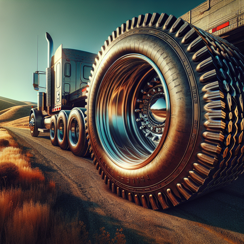 A trailer parked on a roadside with focus on its tires and scenic background.