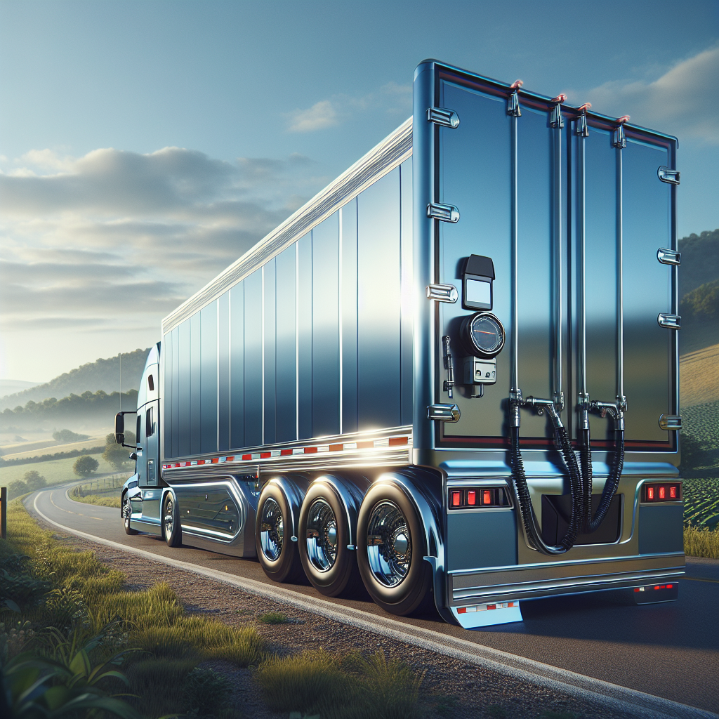 A trailer parked on a scenic road with a focus on its tires and tire pressure monitoring system, surrounded by a picturesque landscape.