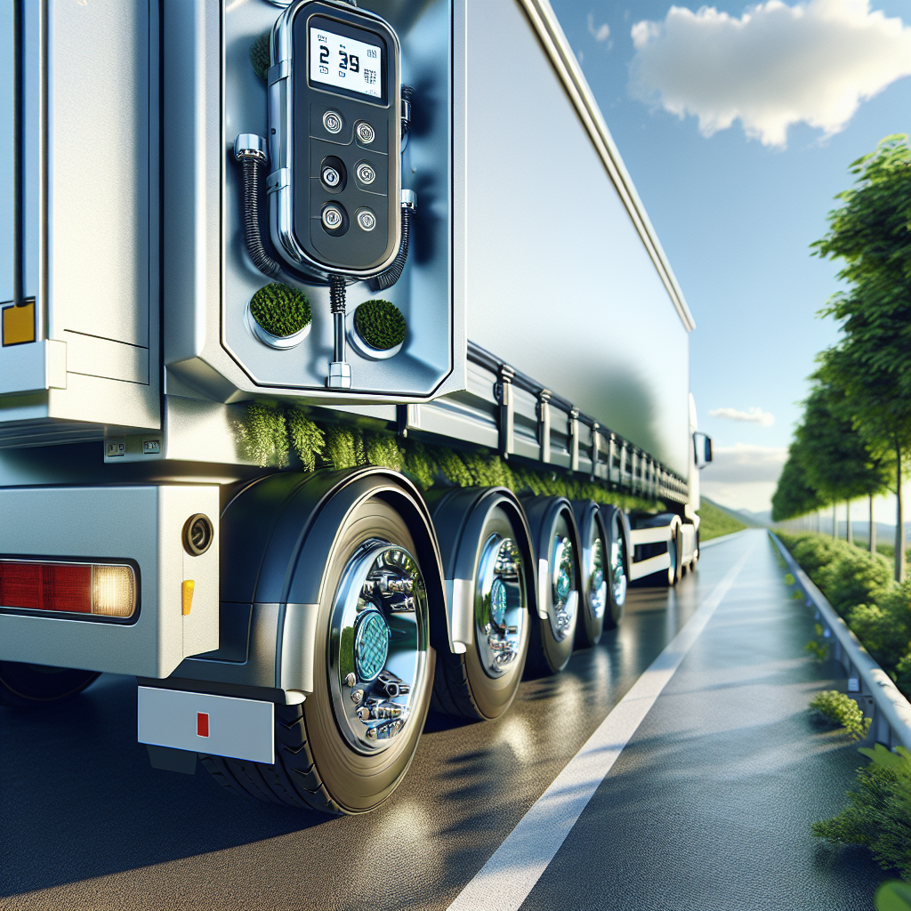 A trailer with a tyre pressure monitoring system on a scenic road.