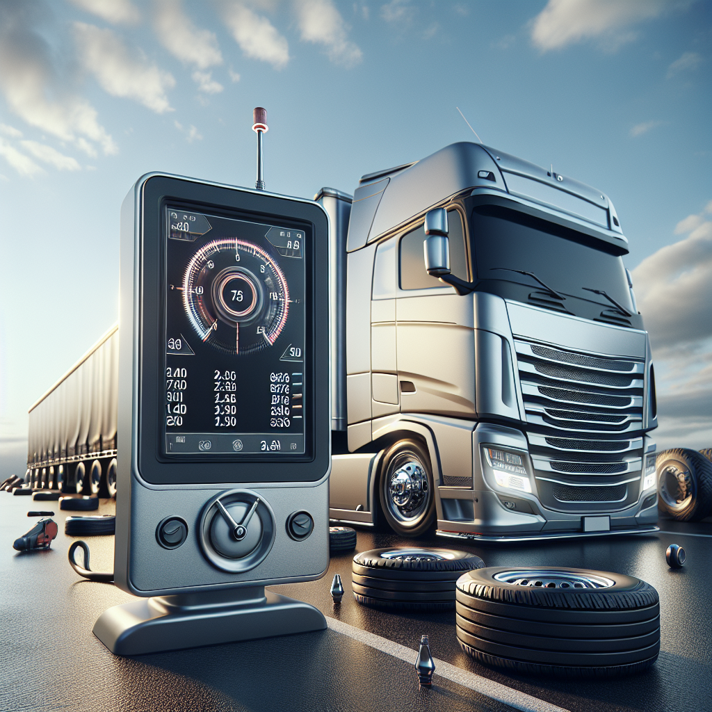 A modern trailer with a focus on its tire pressure monitoring system and tires.