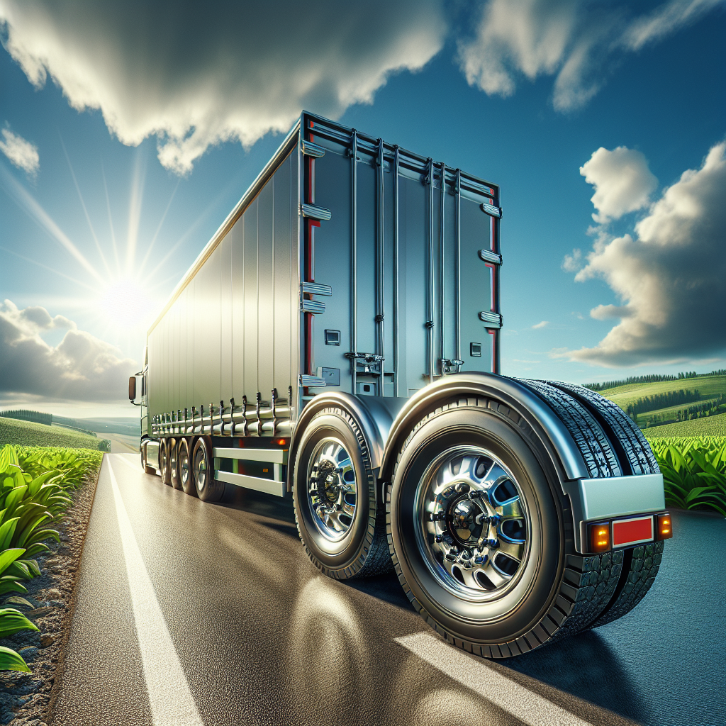 A trailer with a tyre pressure monitoring system on a sunny day in a green landscape.