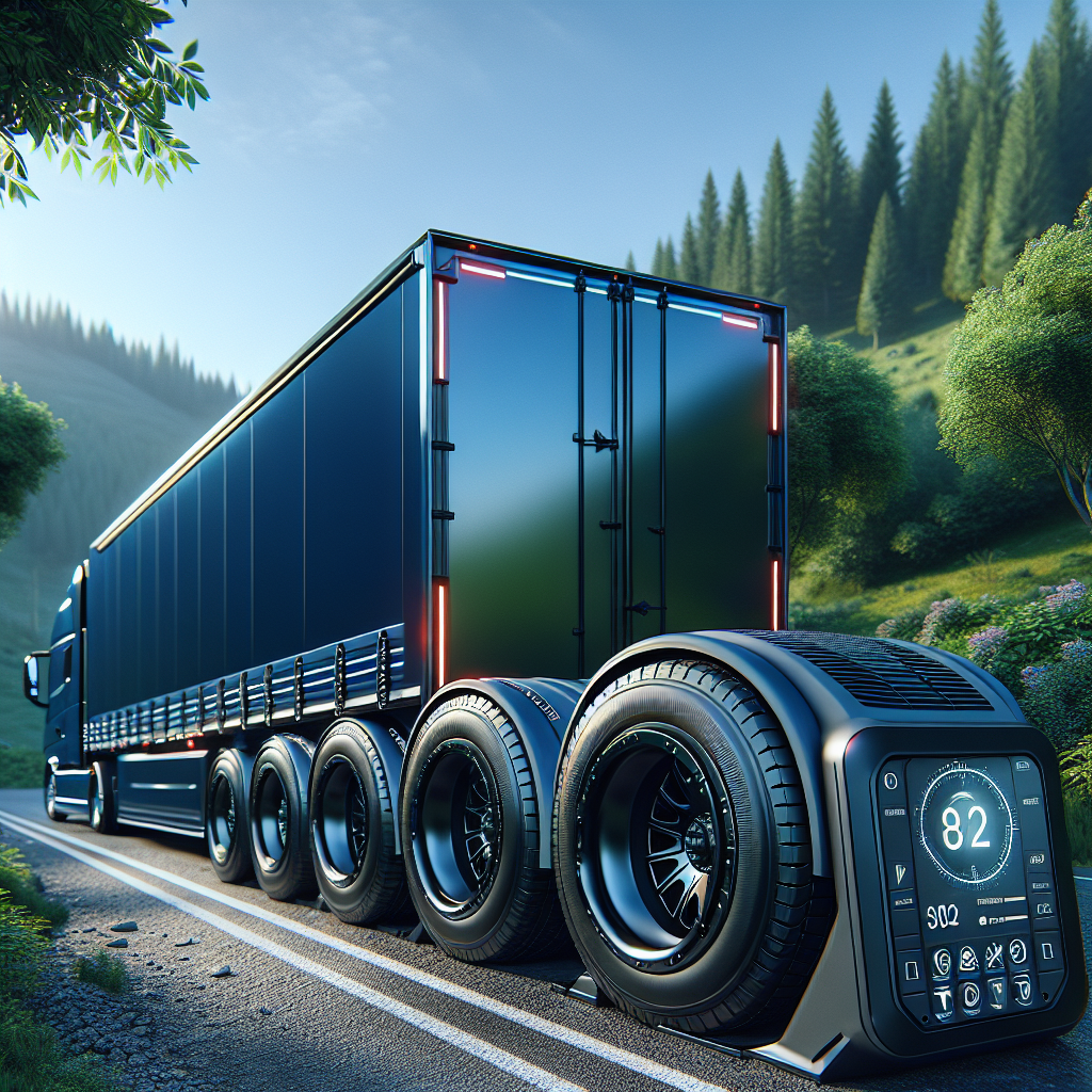 A trailer with a tire monitoring system parked on a roadside.