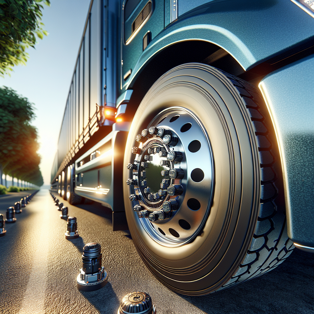 A truck and trailer with visible tire pressure monitoring sensors on the tires.
