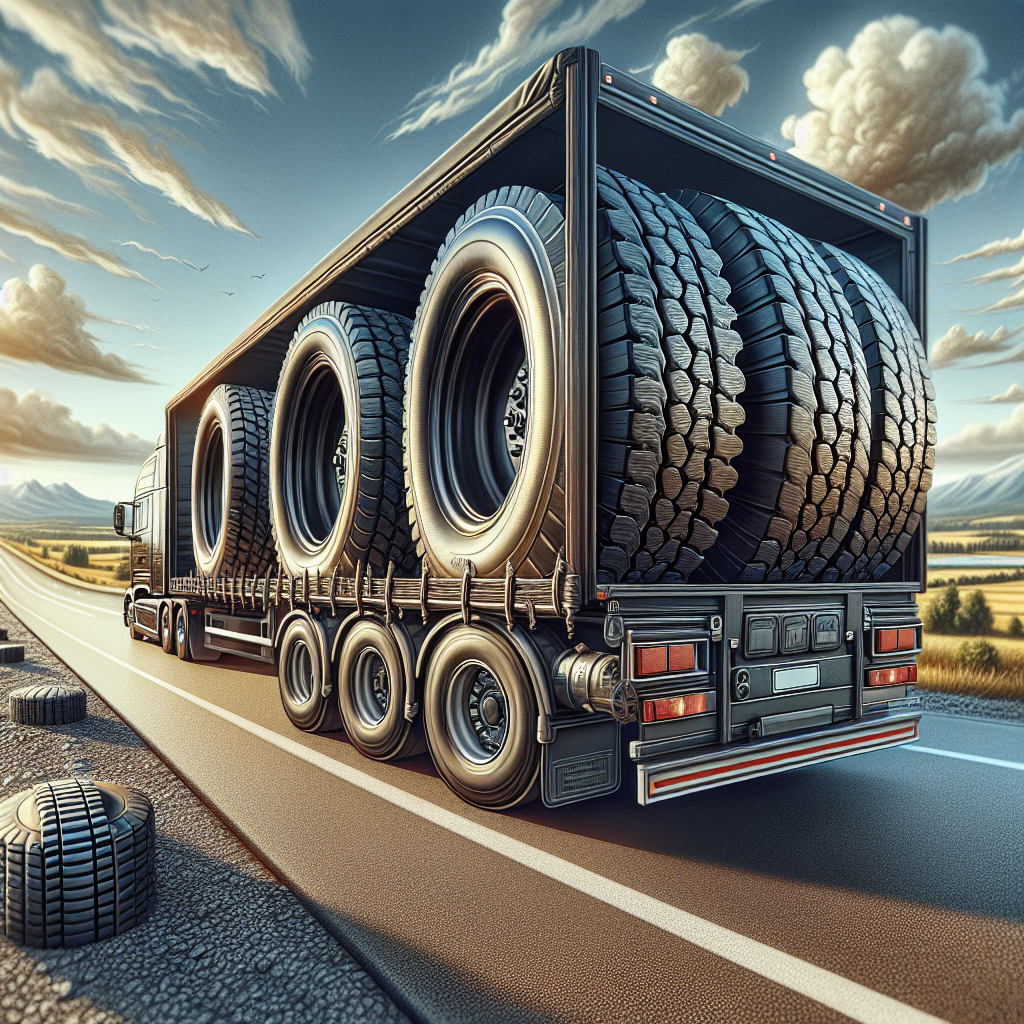 A trailer parked on a scenic highway showcasing its tire monitoring system with clear skies and mountains.