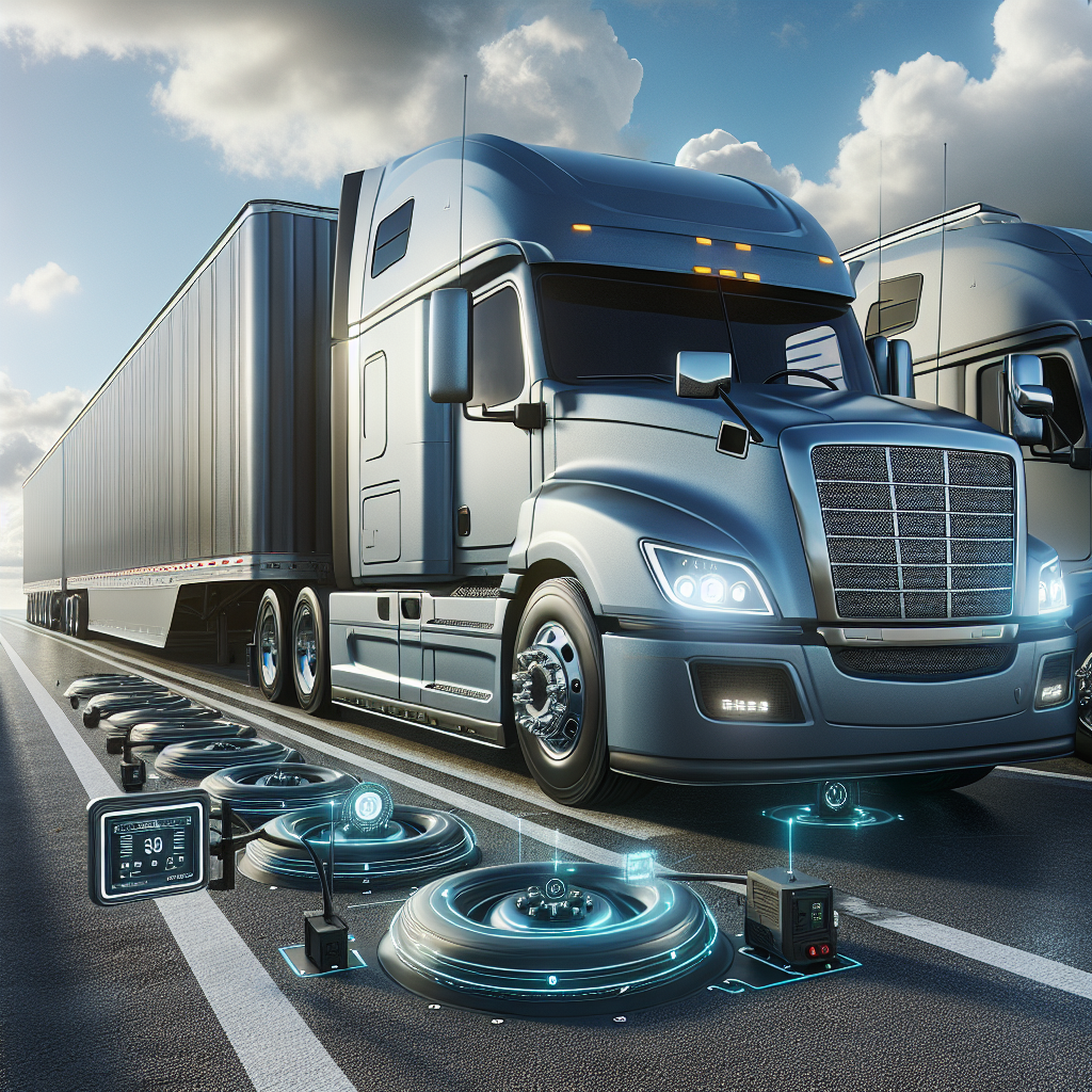 A truck and trailer with visible tire pressure monitoring system on an open highway.
