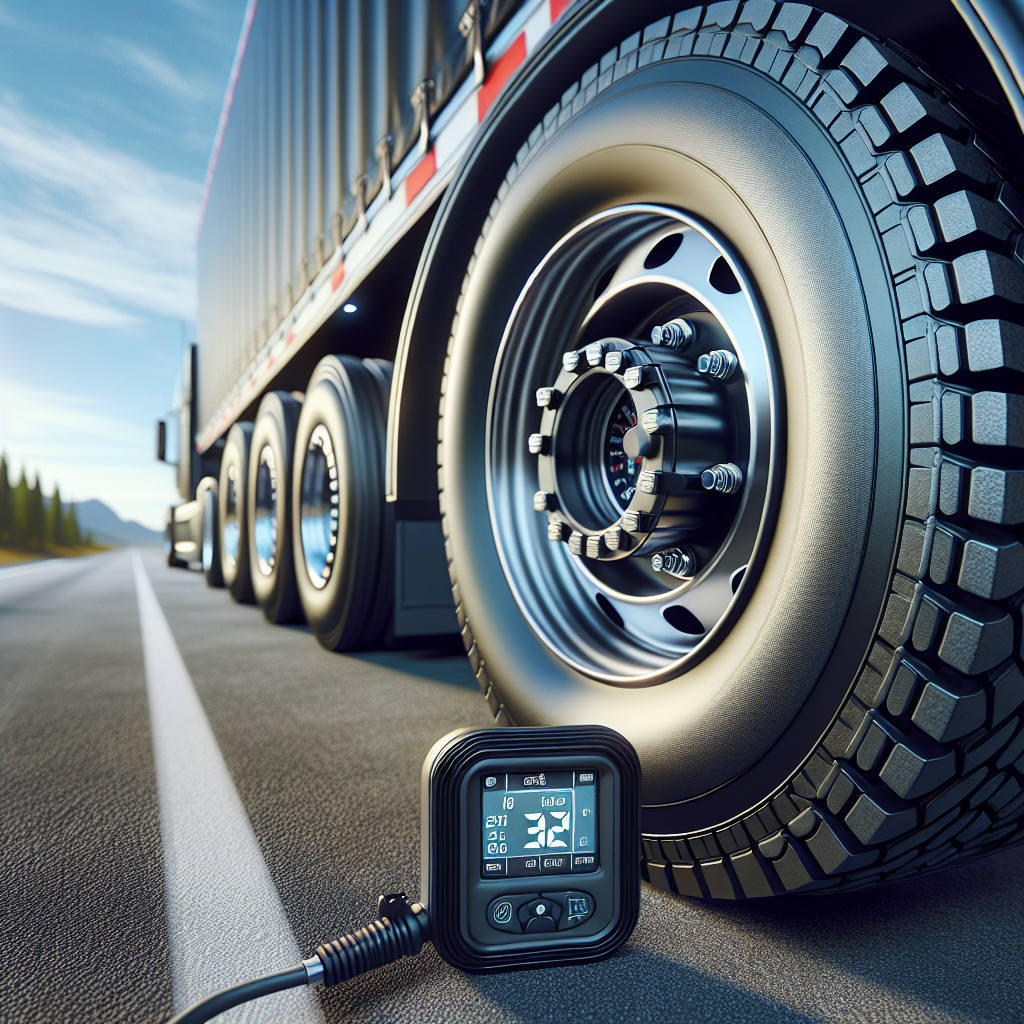 A trailer tire with a digital tire monitoring system, emphasizing safety technology.