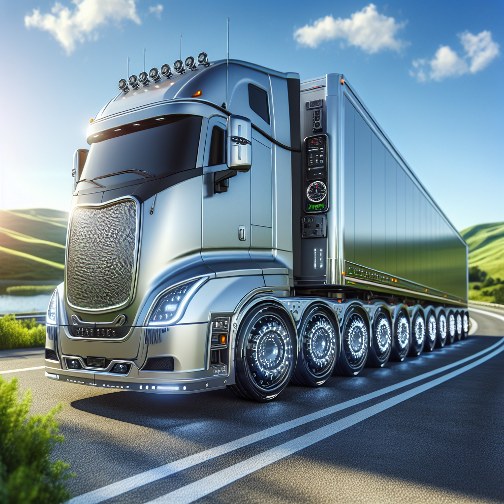 A smart trailer showcasing a tire monitoring system on a highway.
