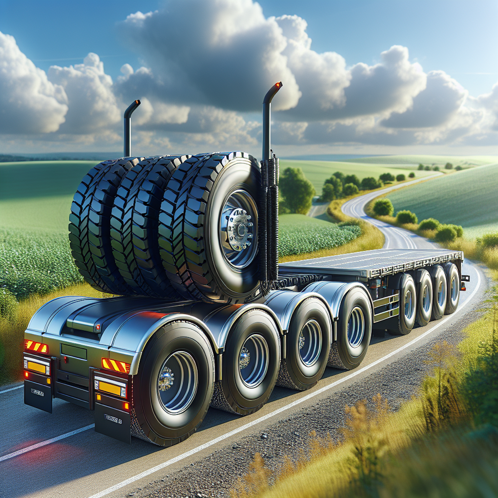 A trailer with robust tires parked on a winding country road, emphasizing tire health and monitoring.
