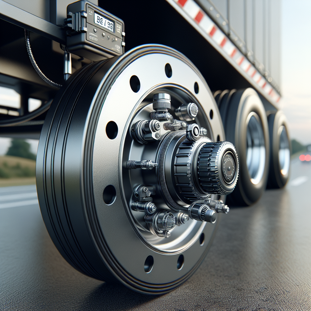 A trailer hub temperature sensor installed on a wheel hub.