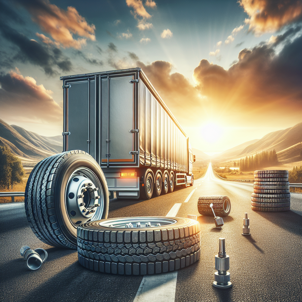 A trailer parked on a scenic road with a focus on its well-inflated tires and a beautiful natural backdrop.