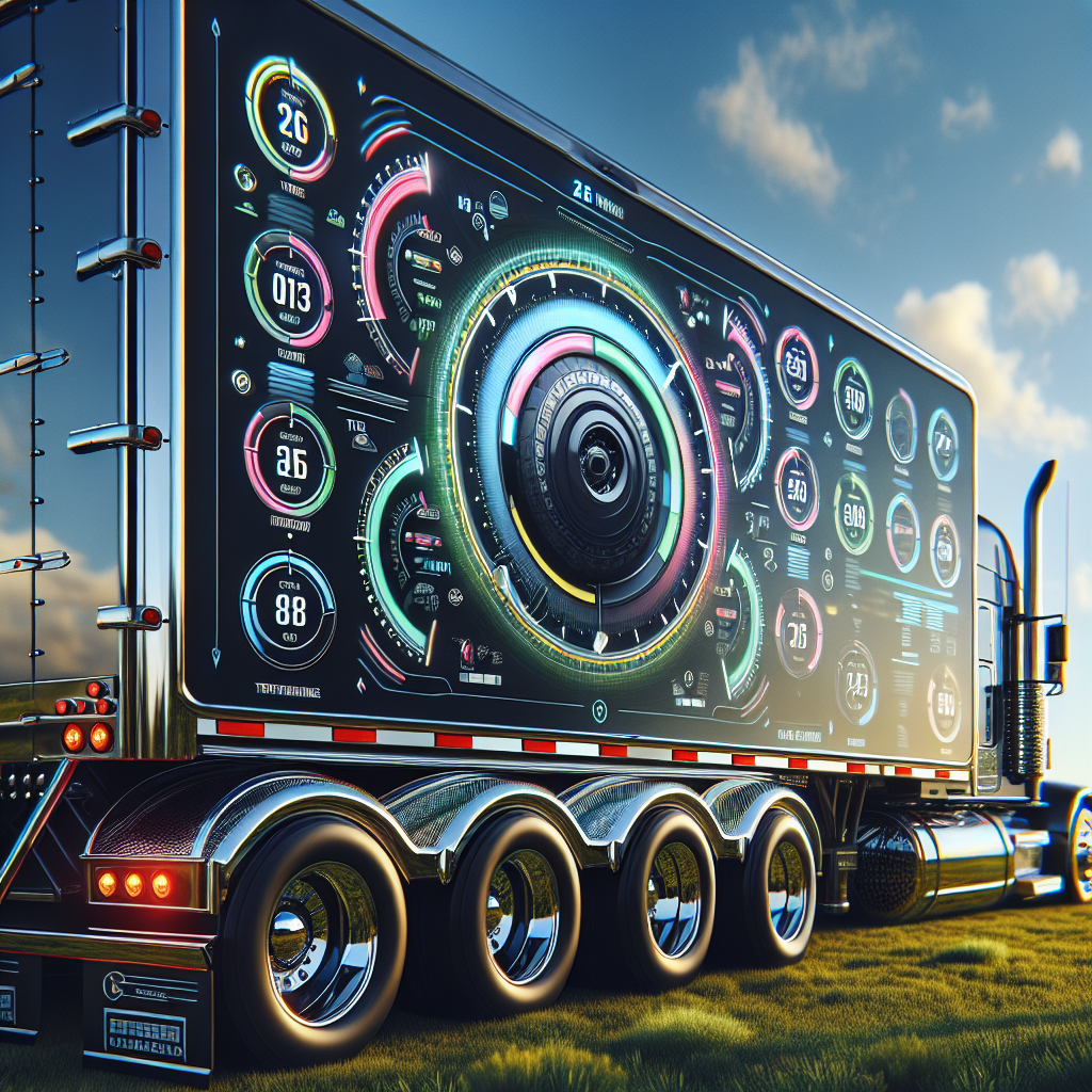 Close-up of a tire monitoring system display mounted on a trailer dashboard.