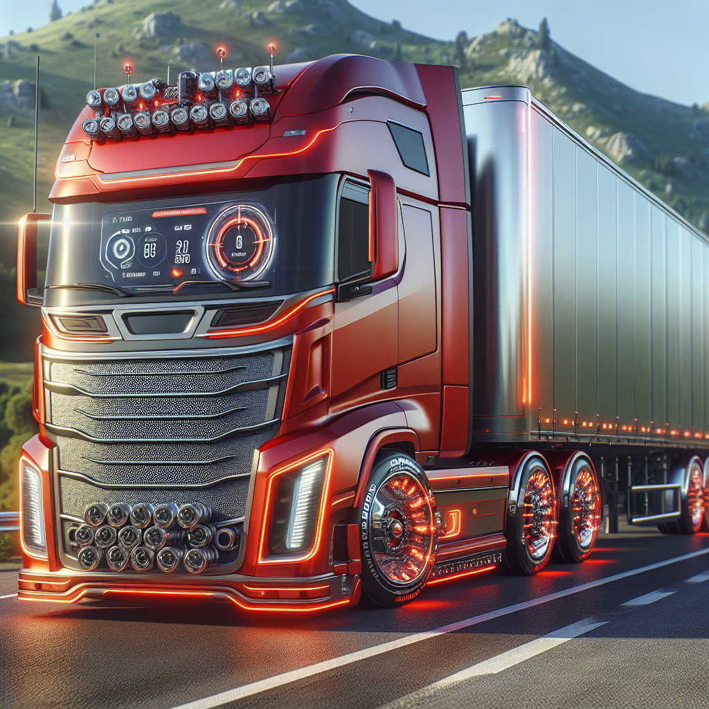 A truck with a tire pressure monitoring system on a highway.