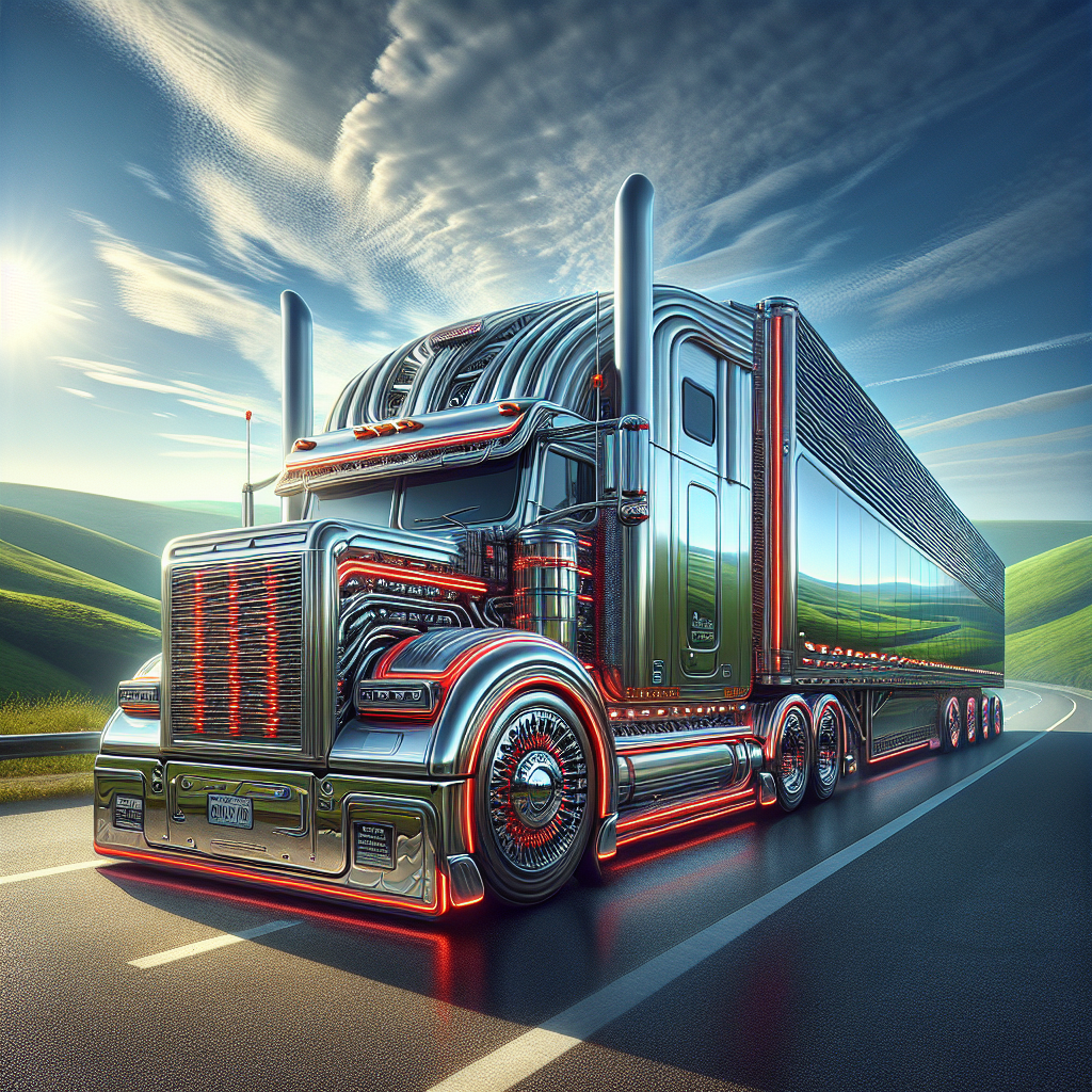 A trailer on a highway with a Tire Pressure Monitoring System highlighted, surrounded by hills and a sunny sky.