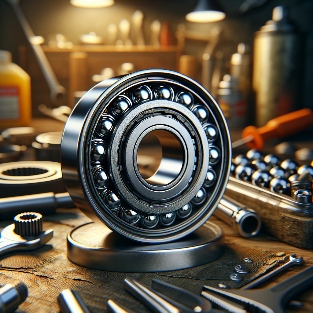 A close-up of a trailer wheel bearing in a workshop setting.