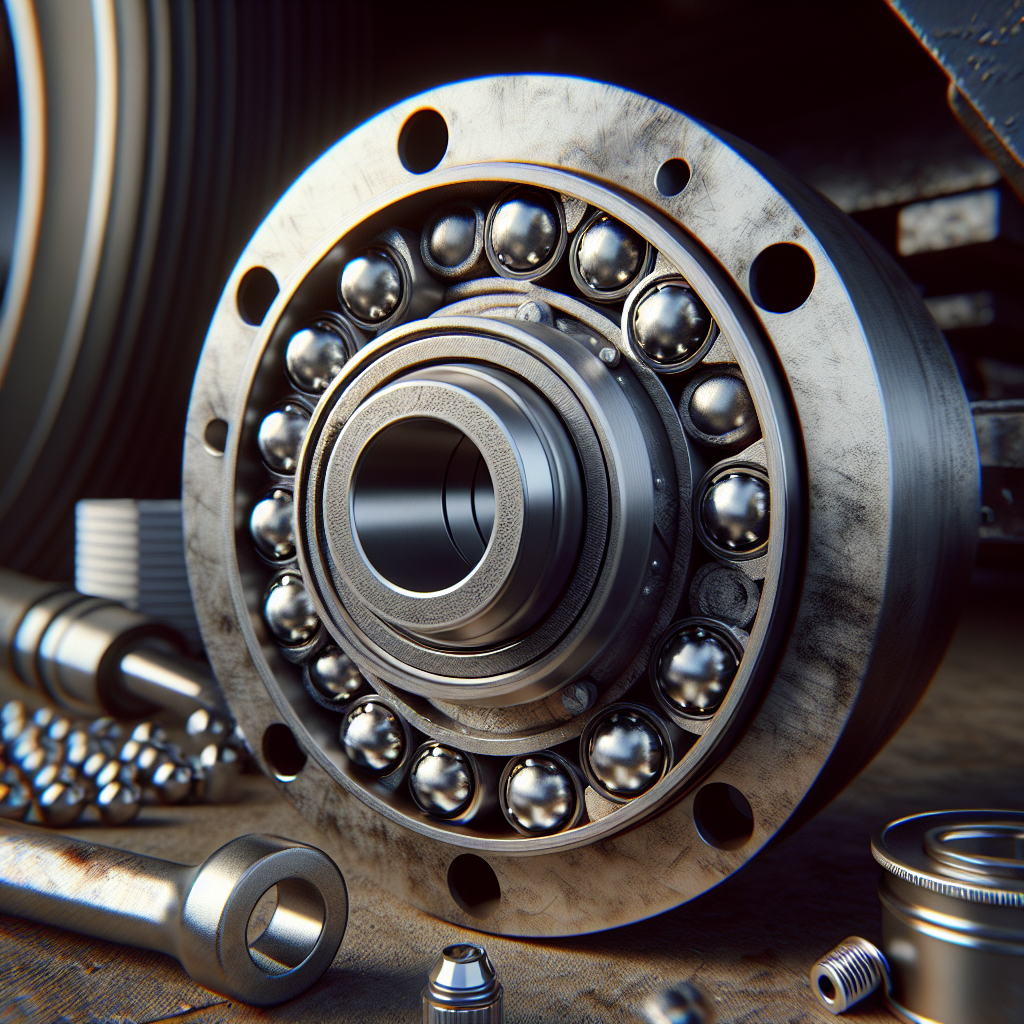 Close-up of trailer wheel bearings on a hub, emphasizing their metallic textures.