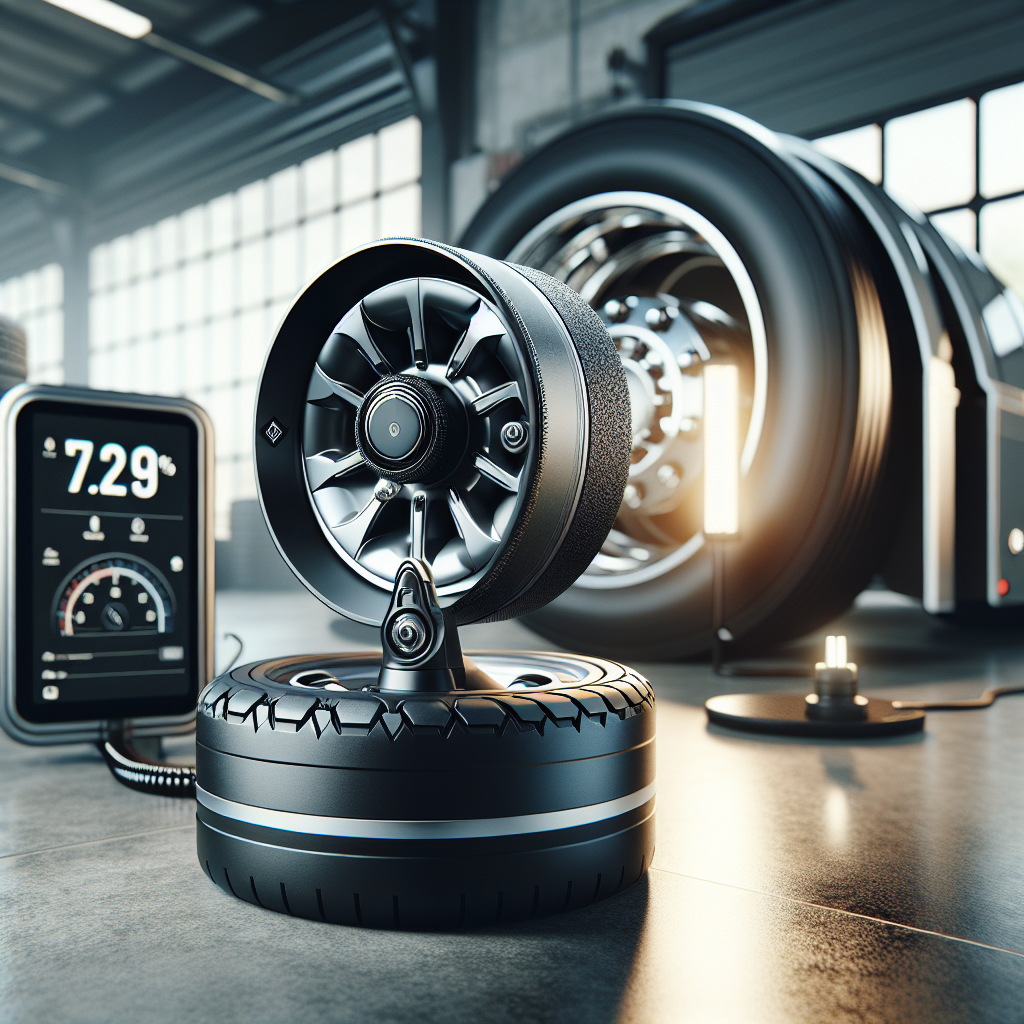 Detailed view of a trailer tire monitoring system with sensor and display unit.