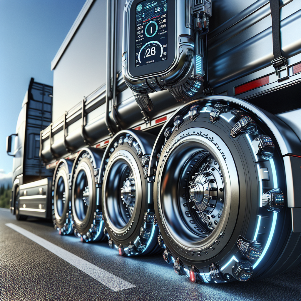 A trailer with TPMS sensors on a sunny highway.