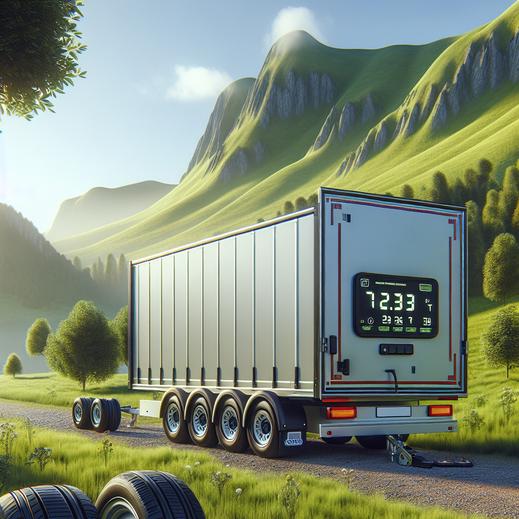 A modern trailer with a tyre pressure monitoring system in a scenic outdoor setting.