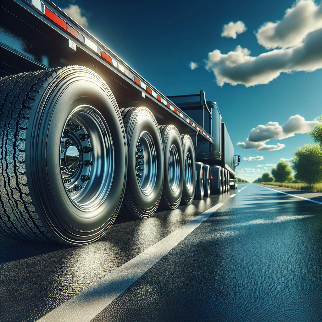 A trailer parked on a sunny road, focusing on its well-maintained tires.