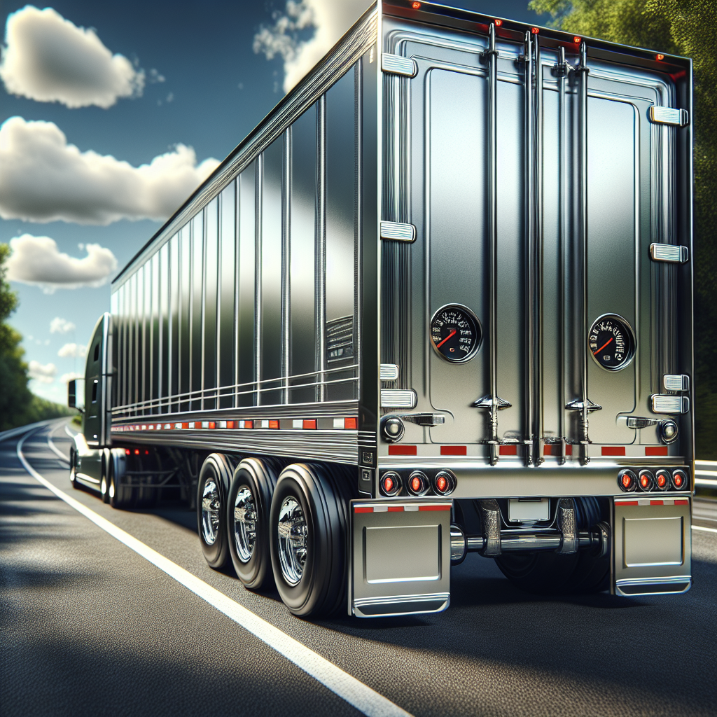 A realistic trailer on a highway with emphasis on its tires and a temperature gauge.