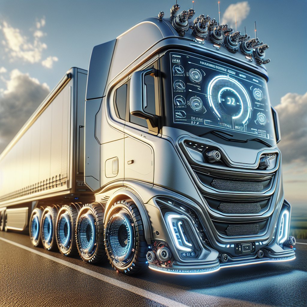 A smart trailer with a tire monitoring system on an open road.