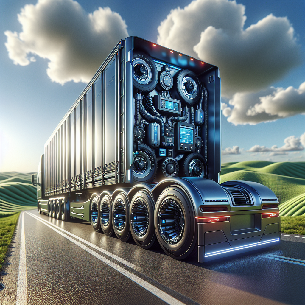 A trailer with a tire monitoring system parked on a sunny road.