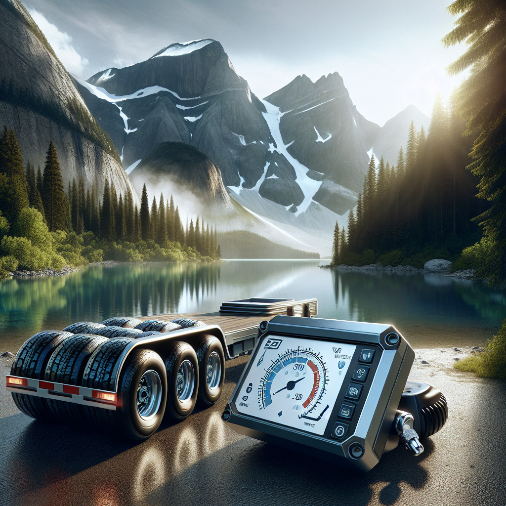A trailer with a Tire Pressure Monitoring System in a scenic outdoor setting.