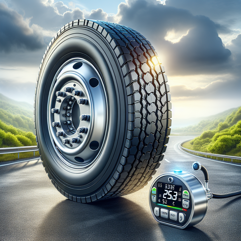 A tire with a TPMS sensor on a highway.