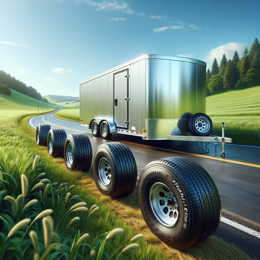 A trailer on a scenic landscape road with well-inflated tires.
