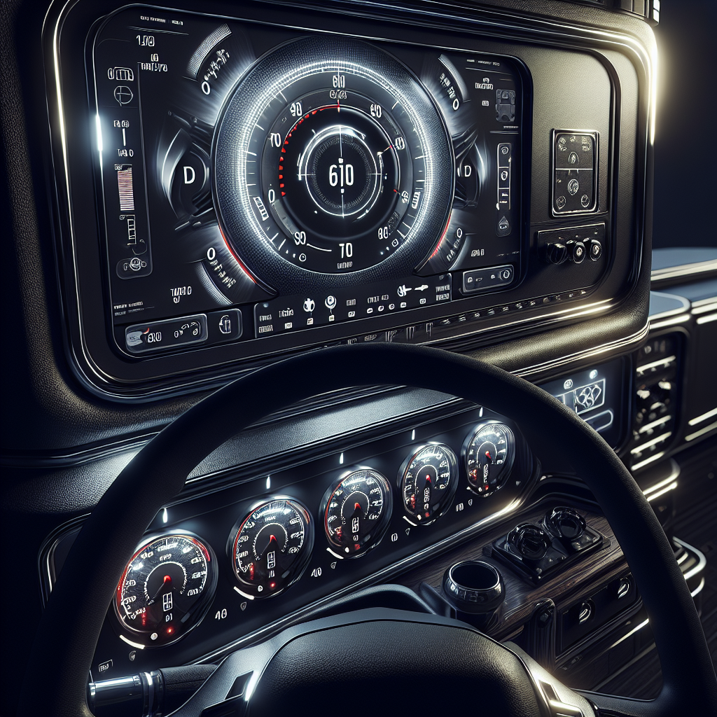 A Tire Pressure Monitoring System (TPMS) interface on a truck dashboard.