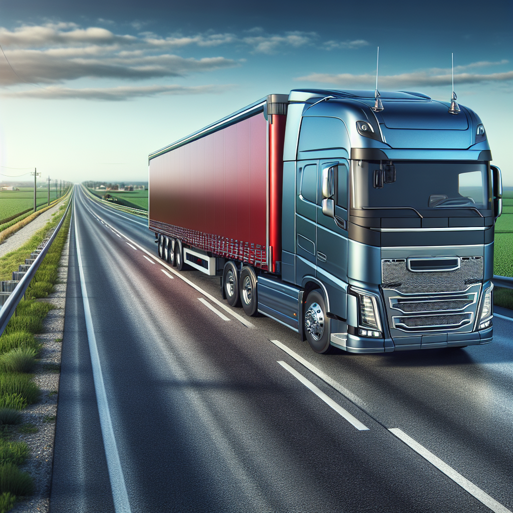A parked truck and trailer on an open road, emphasizing road safety features.