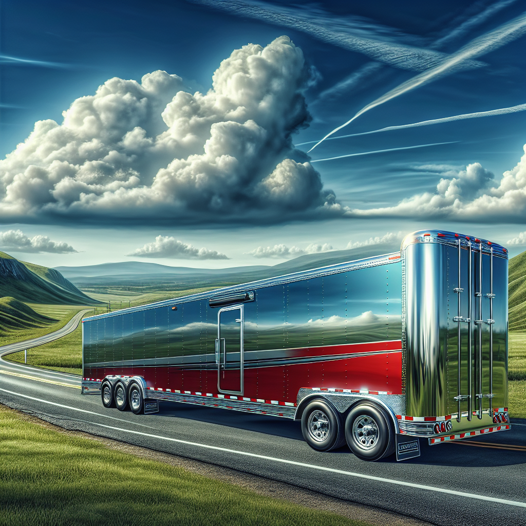 A trailer on an open road with properly inflated tires, set against green hills and a blue sky.