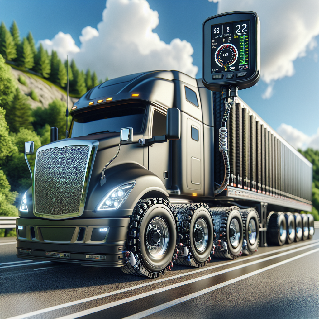 A heavy-duty trailer with a Tire Pressure Monitoring System on a highway.