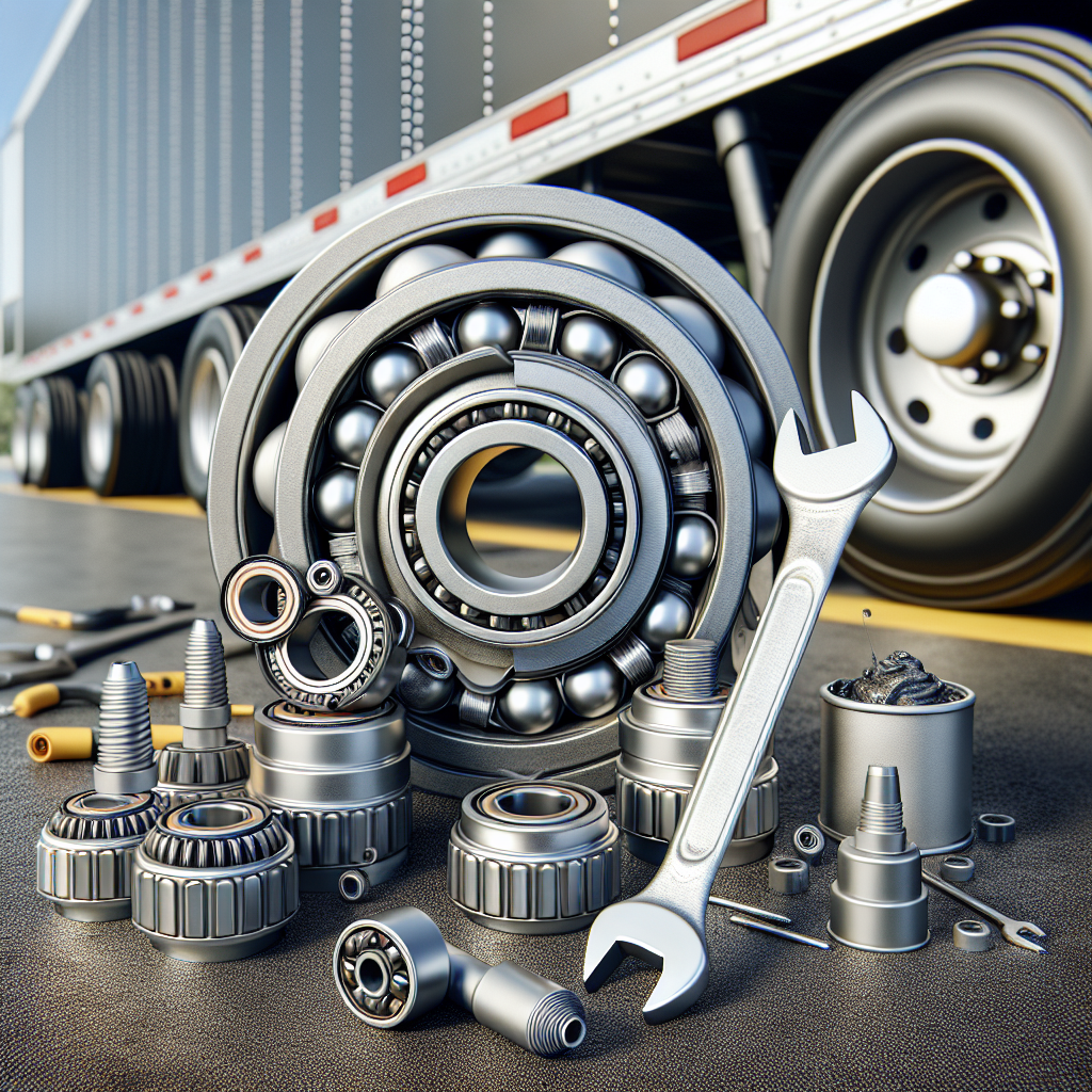 A close-up of trailer wheel bearings with tools, emphasizing maintenance.