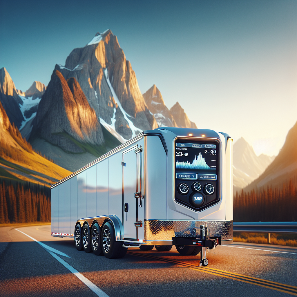 A trailer equipped with a tire monitor system parked on a scenic highway.