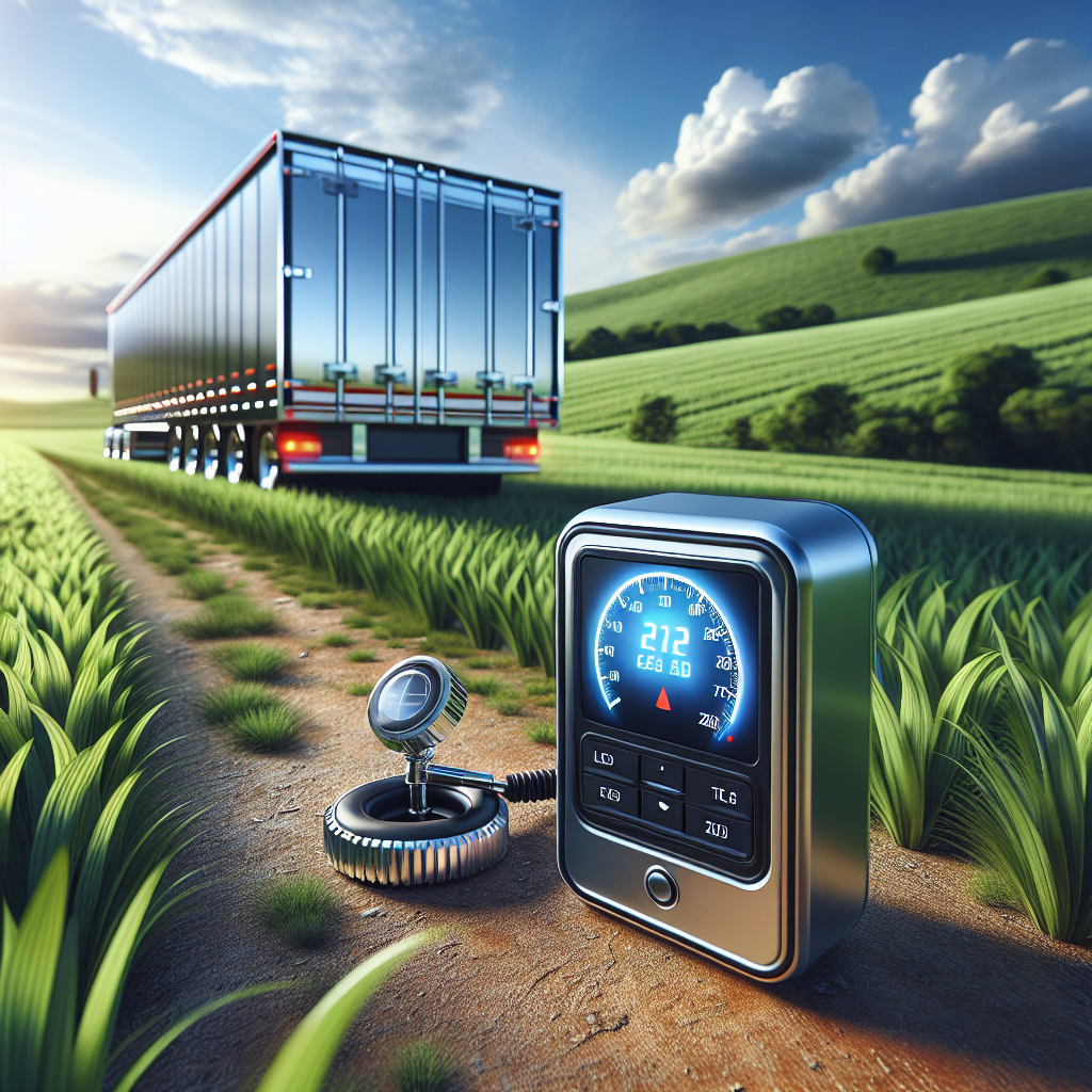 A trailer tire monitoring device with a scenic trailer backdrop.