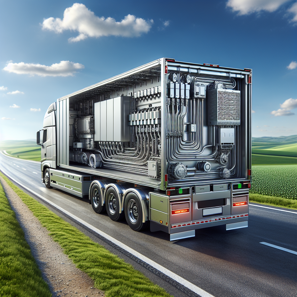 A trailer truck on a highway showcasing temperature monitoring technology.