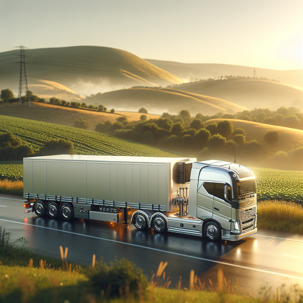 A trailer with tire monitors on a scenic roadside during golden hour.