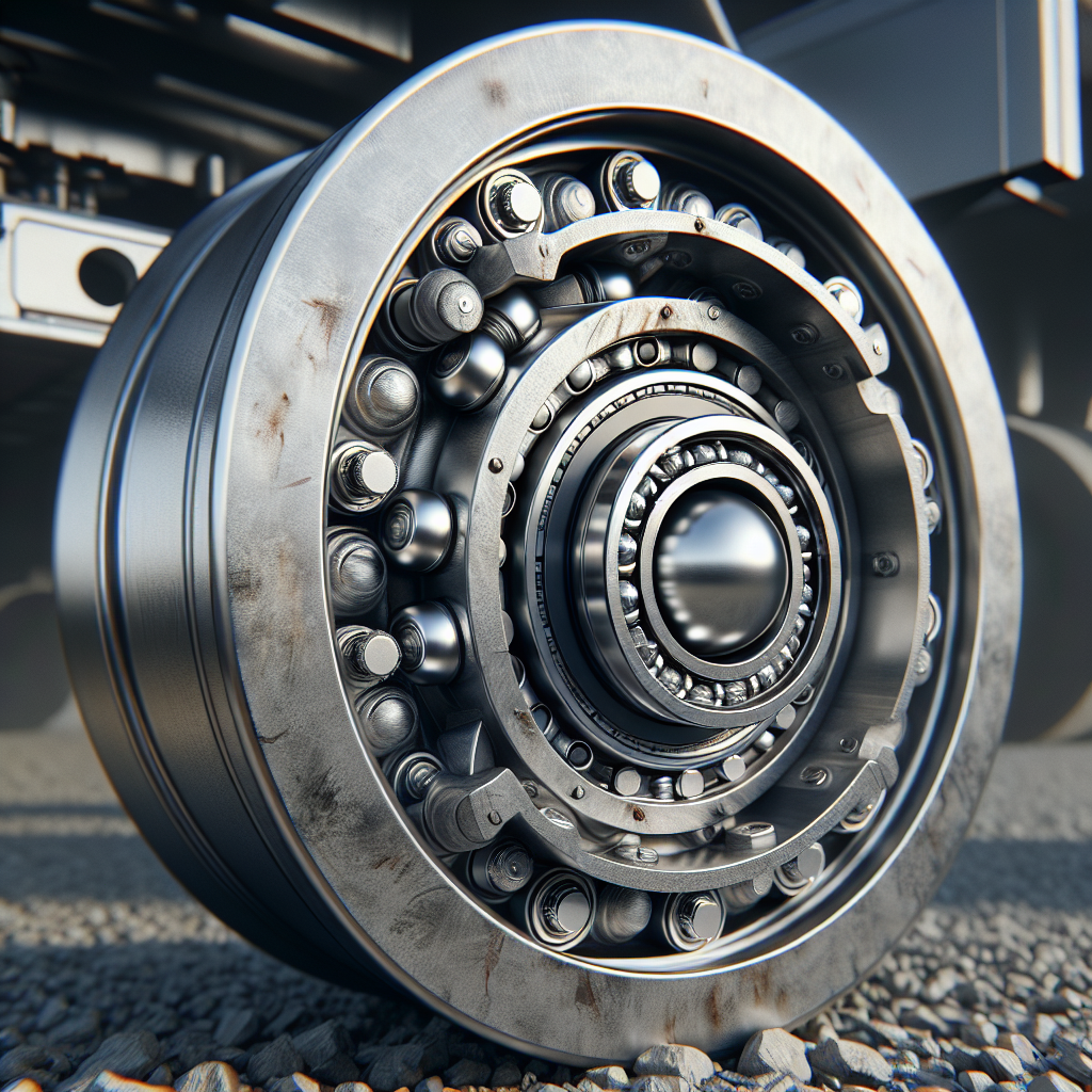 A close-up of a trailer wheel assembly focusing on wheel bearings.