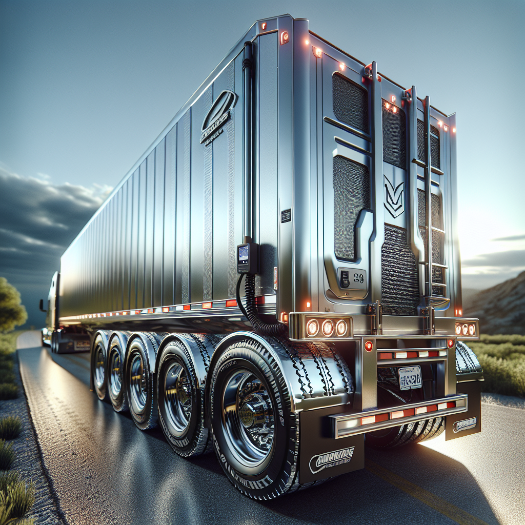 A trailer with clearly visible tires on a road, showcasing tire monitoring technology.