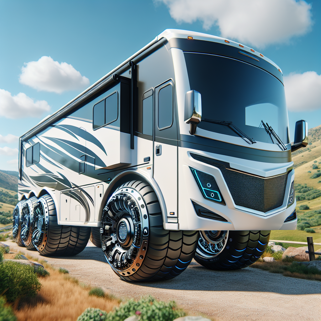 An RV with tire pressure monitoring sensors parked at a scenic overlook.